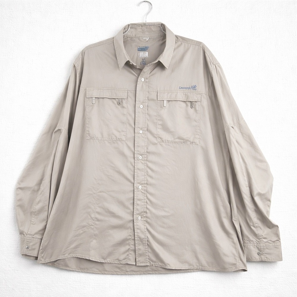 Realtree Fishing Long Sleeve Sun Shirt Tan Mens 2XL Vented Pockets Performance